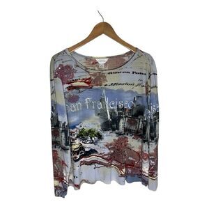 VTG Y2K CJ Banks San Francisco Print Beaded Sequin Long Sleeve Tee 1X